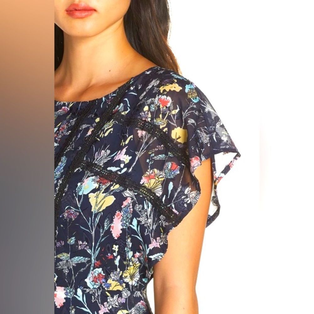 Anthropologie Foxiedox “Carolina” Navy Blue Floral Layered Semi-Sheer Midi (2) - Picture 2 of 16